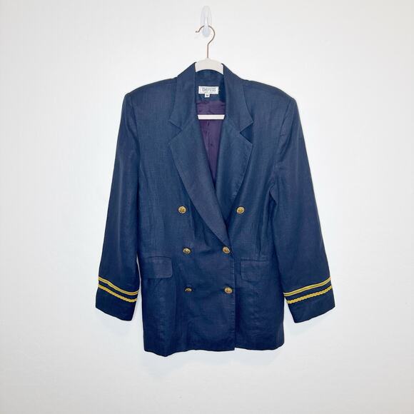Vintage Bergdorf Goodman On The Plaza New York Linen Navy Pilot Style Blazer 12